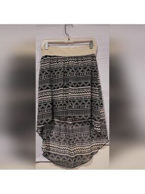 Beautees Black/Cream TribalAztec Patterned Girl's High-Low A-Line Skirt Sz L(12)